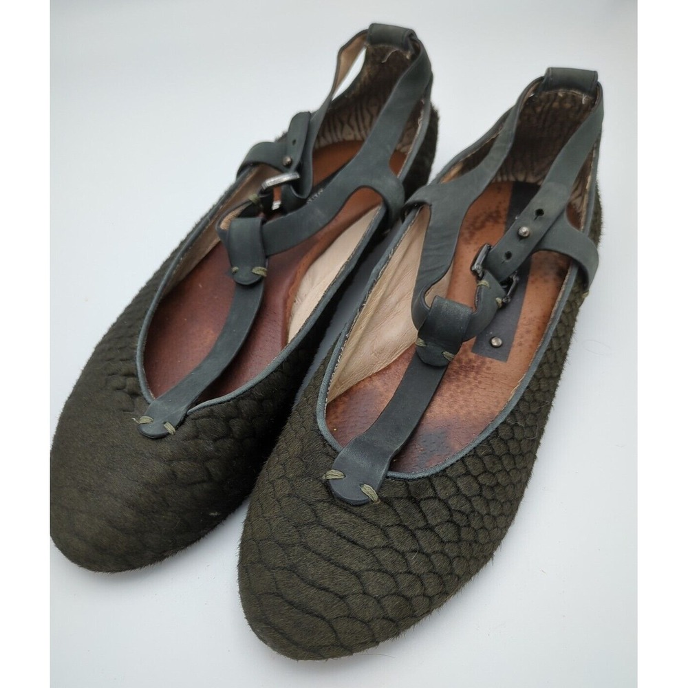 Anthropologie Matt Bernson Calf Hair Flats Womens 7.5 Black Textured Geometric - Picture 10 of 16
